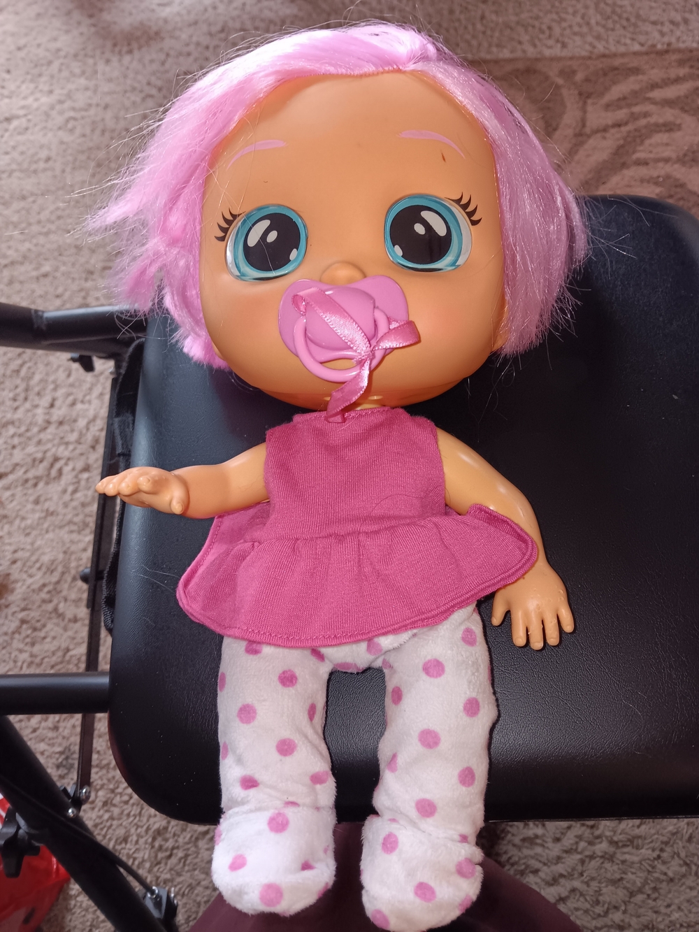 Unk Pink-Haired Baby Doll with Blue Eyes and Pink Pacifier